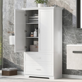American style 68"H Wood Bathroom Storage Cabinet w/2 Doors& 4 Drawers ...